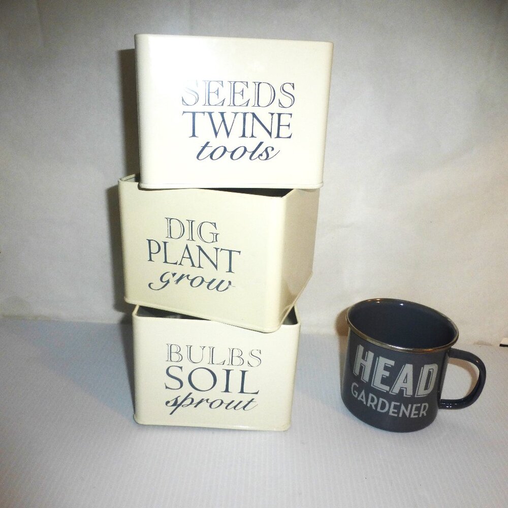 3 PLANTERS Garden Planter Gardener COFFEE MUG Steel Cup Garden Seeds Bulbs Plant